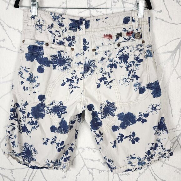 Napapijri White Blue Floral Print 100% Cotton Chino Shorts - Picture 3 of 7